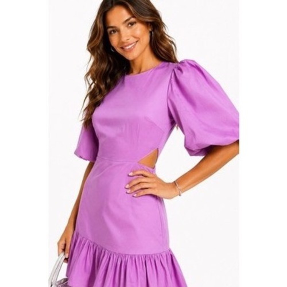Veronica Beard Purple Puff Sleeve Iker Cutout Ruffle Mini Dress 6 preppy luxury
